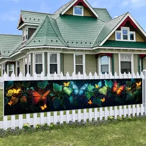 Outdoor garden banner with butterfly and vine print for spring party decor