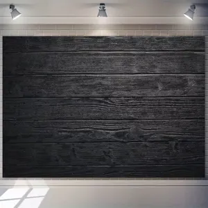 Toile de Fond Photographie Noir Vintage Grain de Bois en Pongé Polyester Imprimé Tapisserie Murale pour Décoration de Fête Studio
