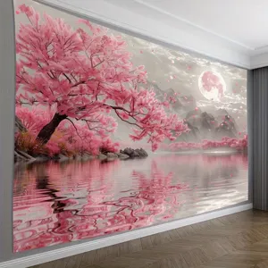 Sfondo fotografico paesaggio con fiori di ciliegio rosa per decorazione pareti interne