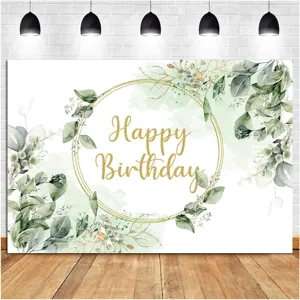 Fresh green eucalyptus leaf photography backdrop for birthday party decorations, 5x3ft
