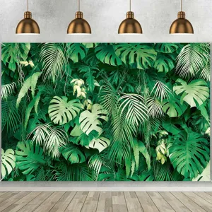 Tropical Rainforest Photography Backdrop Monstera Palm Leaf Party Decoration Polyester Fabric Birthday Studio Photo Background Green Jungle Theme Wall Decor