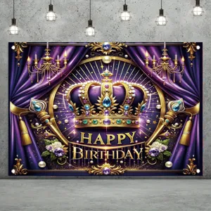 Elegant purple royal crown happy birthday photography backdrop for party decoration
