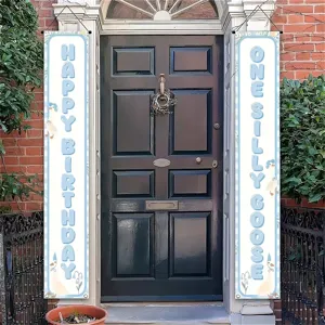 Polyester 1st Birthday Party Door Banner Hanging Couplet One Silly Goose Floral Yard Outdoor Welcome Sign For Kids First Birthday Decorations