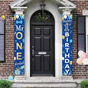 Navy blue 1st birthday porch banners set for baby boy party decor