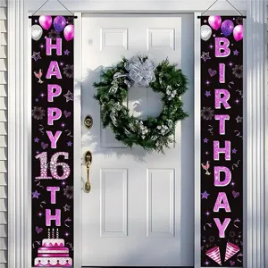 Ensemble de Bannières de Porte pour 16e Anniversaire Décorations de Porte Joyeux Anniversaire pour Fête Intérieure et Extérieure