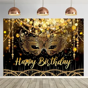 Maskerade Party Geburtstag Hintergrund Polyester Gold Maske Fotografie Hintergrund Wanddekoration Karneval Thema Luxus Party Banner