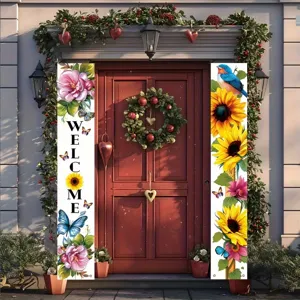 Floral sunflower welcome door banners set for garden and home porch entrance decoration