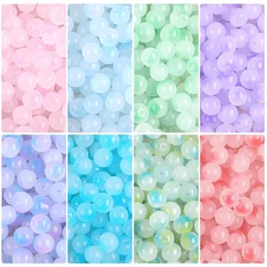 Jelly Bubble Round Glass Beads Gradient Two-Tone Loose Beads DIY Handmade Bracelet Jewelry Making Material For Women