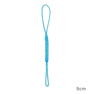 Close-up view of a 9cm light blue braided rayon lanyard with double loops for DIY crafts