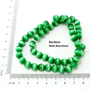 Cuentas ojo de gato verdes de 8 mm redondas para fabricación de joyas DIY