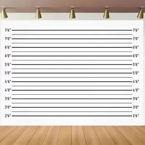 Professional mugshot photography backdrop with height chart for detective party decor