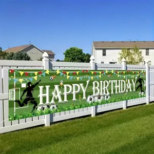 Large soccer theme Happy Birthday yard banner for outdoor fence party decoration