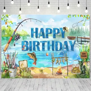 Fondo fotográfico de cumpleaños tema pesca profesional para decoración de fiesta niños