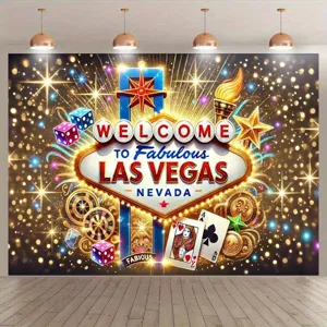 Vivace sfondo fotografico a tema Las Vegas per decorazioni di feste con motivi casinò