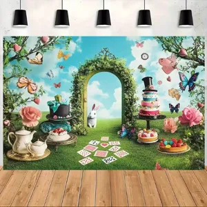 Sfondo fotografico bosco incantato delle fiabe per decorazioni di feste di compleanno magiche