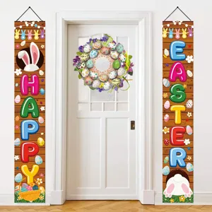 Festliches Frohe Ostern Türbanner Set mit bunten Eiern und süßen Hasenohren für Dekoration