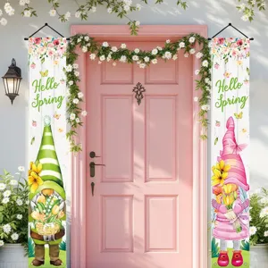 Bannières de porte gnome Hello Spring pour décoration de porche et entrée