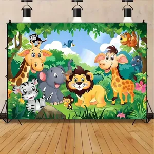 Cartoon jungle animal photography backdrop for kids birthday party decoration