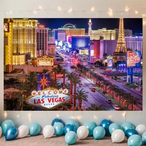 Sfondo fotografico scena notturna Las Vegas per decorazione professionale festa a tema