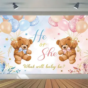 Roze en blauwe teddybeer gender reveal achtergrond voor babyshower decoratie