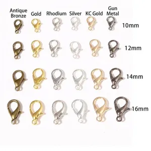 Cierres de langosta de aleación para joyería en varios tamaños y colores metálicos