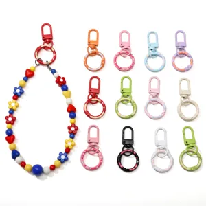 Multicolor alloy donut spring buckles and beaded keychain DIY phone strap craft set