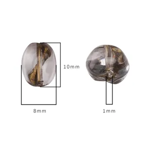 Detailed macro view showing dimensions of 10x8mm glass coffee bean beads for DIY jewelry
