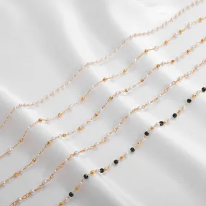 Chaînes plaquées or 18 carats avec perles pour la création de bijoux artisanaux DIY