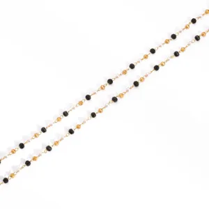 Chaîne de bijoux plaquée or 18 carats avec perles noires pour la création de colliers DIY