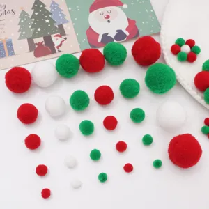 Pompons de Noël en peluche polyester rouge vert et blanc pour décorations créatives DIY