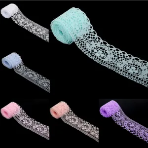 Variety of multi-color 40mm non-stretch lace trim ribbons for DIY sewing and garment crafts