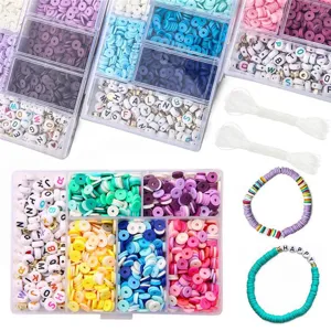Buntes 6mm Fimo-Perlen-Set für DIY-Schmuck mit Buchstabenperlen und elastischer Kordel