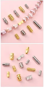 Close-up of gold and silver copper screw clasps showing detailed textures and finishes
