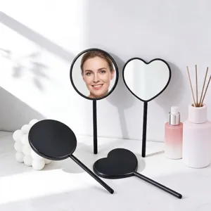 Cute Lollipop Heart Round Handheld Makeup Mirror Portable Compact Plastic Frame Glass Mirror For Women Girls Travel Daily Use