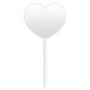 Cute white heart-shaped handheld mirror with lollipop handle design for portable makeup