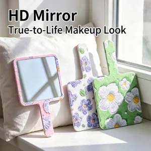 Decorative square handheld mirrors with vintage floral patterns for portable makeup use