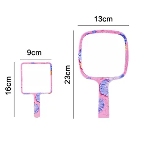 Floral pattern square handheld makeup mirrors in two portable sizes for travel and home