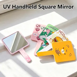 Miroir de Maquillage Carré Portatif à Main Impression UV Motif Animal Dessin Animé Cadre HIPS Miroir Haute Définition Femme