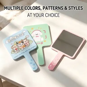 Miroir à main carré mignon avec chiot de dessin animé, miroir de maquillage portable