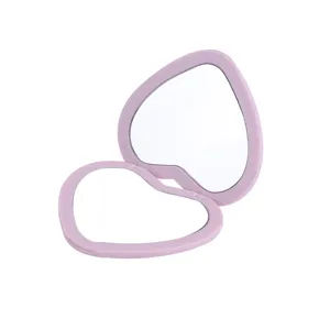 Portable pink heart-shaped folding makeup mirror with double-sided high-definition mirrors
