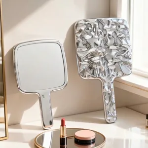 Specchio a Mano Vintage Ondulazione dell'Acqua Trucco Stile Ins Portatile Quadrato Specchio Cosmetico Per Casa Galvanizzato