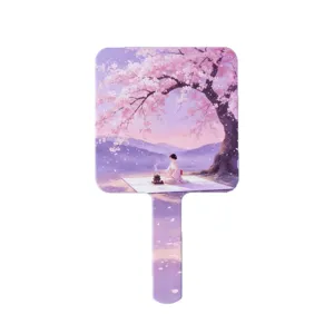Miroir à main carré portable avec élégante illustration de cérémonie du thé Sakura