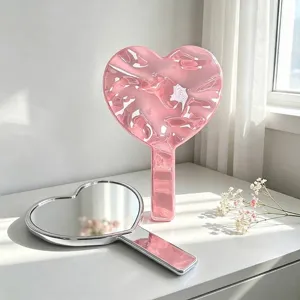 Espejo de Maquillaje de Mano con Forma de Corazón Galvanizado Ondulación de Agua Espejo de Mano Irregular Lindo para Mujer Hogar