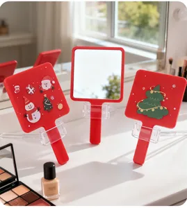 Red Christmas handheld square mirrors with cute snowman and tree decorations.