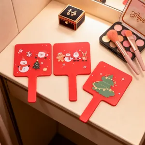 Festive red handheld square makeup mirrors with Christmas-themed Santa and tree designs