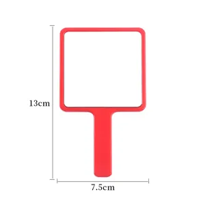 Professional red square handheld makeup mirror with 13cm x 7.5cm size annotations.