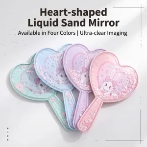Herzform Handspiegel Cartoon Hase Treibsand Glitzer Tragbarer Make-Up Spiegel Für Damen Süßer Mädchenstil ABS Glasspiegel