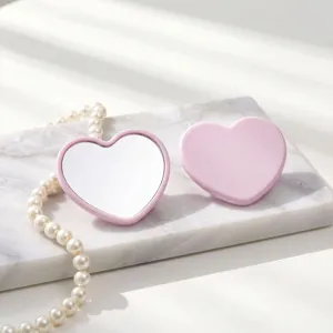 Heart Shaped Portable Makeup Mirror Mini Handheld Pocket Cosmetic Mirror ABS Frame Glass Single Sided Mirror For Girls Women Travel Gift