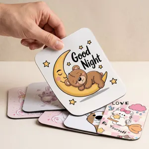 Détail de miroirs de maquillage pliants en cuir PU avec imprimé mignon "Good Night".