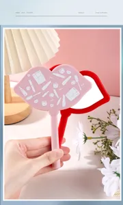 Close-up view of lip-shaped hand mirrors featuring creative makeup tool illustrations.